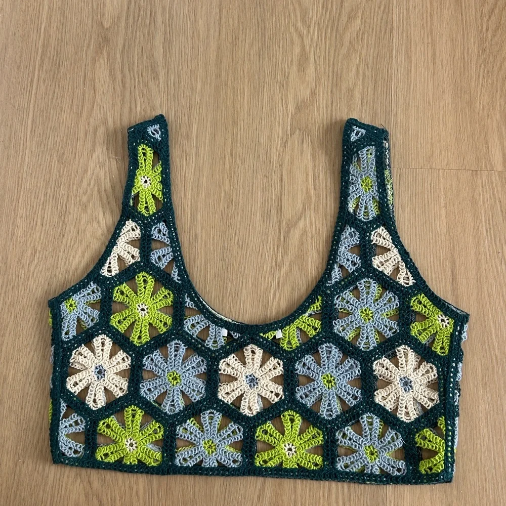 ZARA Floral Crochet Knit Crop Top Blogger Favorite M